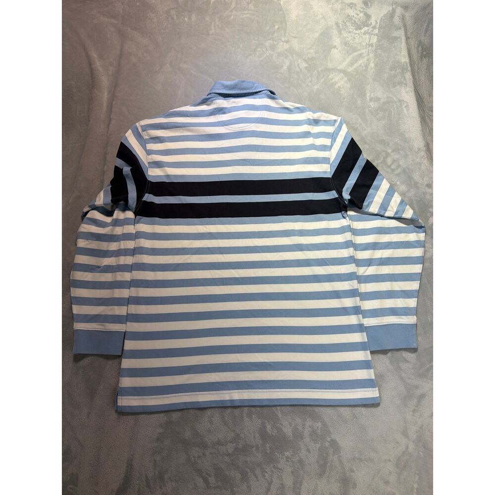 Faconnable France Mens Long Sleeve Striped Rugby Polo Shirt Blue White Cotton - Picture 8 of 11